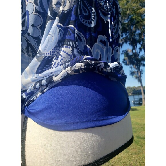 INC Blouse Women S Blue Paisley Sheer Sequins 3/4 Sleeves V Neck w/Camisole - Picture 7 of 16